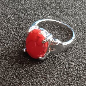 Silver Ring with a Round Red Stone